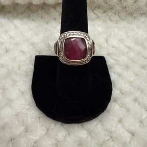 Sterling Silver Ruby Ring and Gold Plated Trim Size 8 1/2